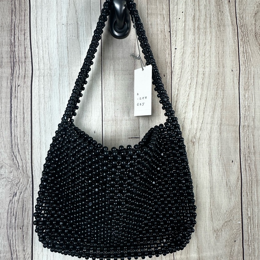 A New Day Elegant Black Beaded Shoulder Bag